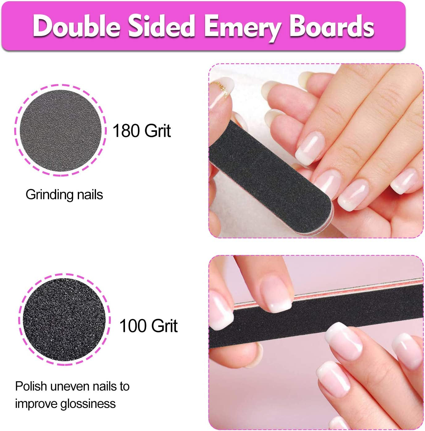 Nail File and Buffer, Wosweet Professional Manicure Tools Kit 6Pcs Rectangular Art Care Buffer Block 6Pcs 100/180 Grit Doublesided Nail Files 1Pcs Purple 180/240 Emery Board Health & Beauty > Personal Care > Cosmetics > Cosmetic Tools > Nail Tools Wosweet   