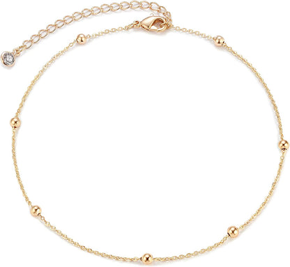 Mevecco Gold Evil Eye Charm Anklet,14K Gold Plated Boho Beach Dainty Cute Tiny Lucky Star Foot Chain Ankle Bracelet Silver Beaded Chain Anklet for Women Apparel & Accessories > Jewelry > Anklets MEVECCO Gold Ball  