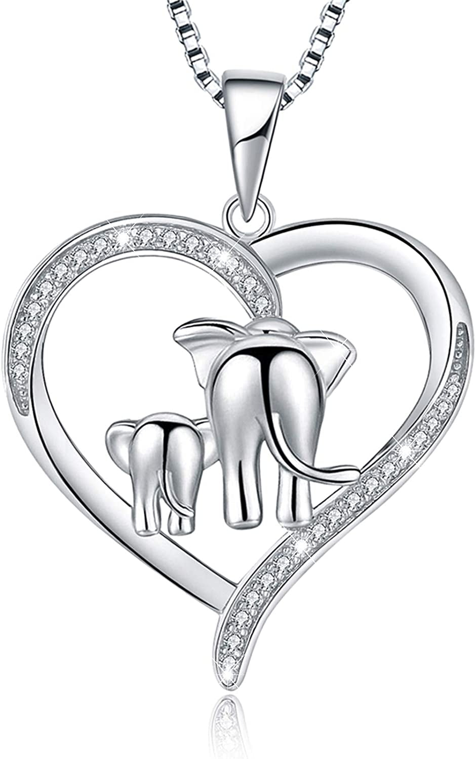 MUATOGIML 925 Sterling Silver Mom Necklace Love Heart Pendant Mama Bear Panda Elephant Sloth Animal Necklaces Mother Son Daughter Jewelry Gifts for Women Mum Family Apparel & Accessories > Jewelry > Anklets MUATOGIML JEWELRY Love heart elephant mother daughter  