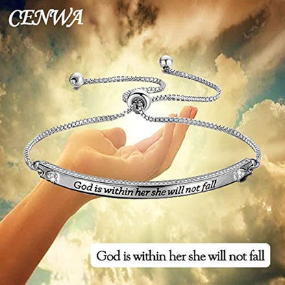 CENWA Christian Gift Religious Bracelet Jewelry 46:5 God Is within Her She Will Not Fall Zircon Bracelet Bible Verse Bracelet Gift Apparel & Accessories > Jewelry > Bracelets CENWA   