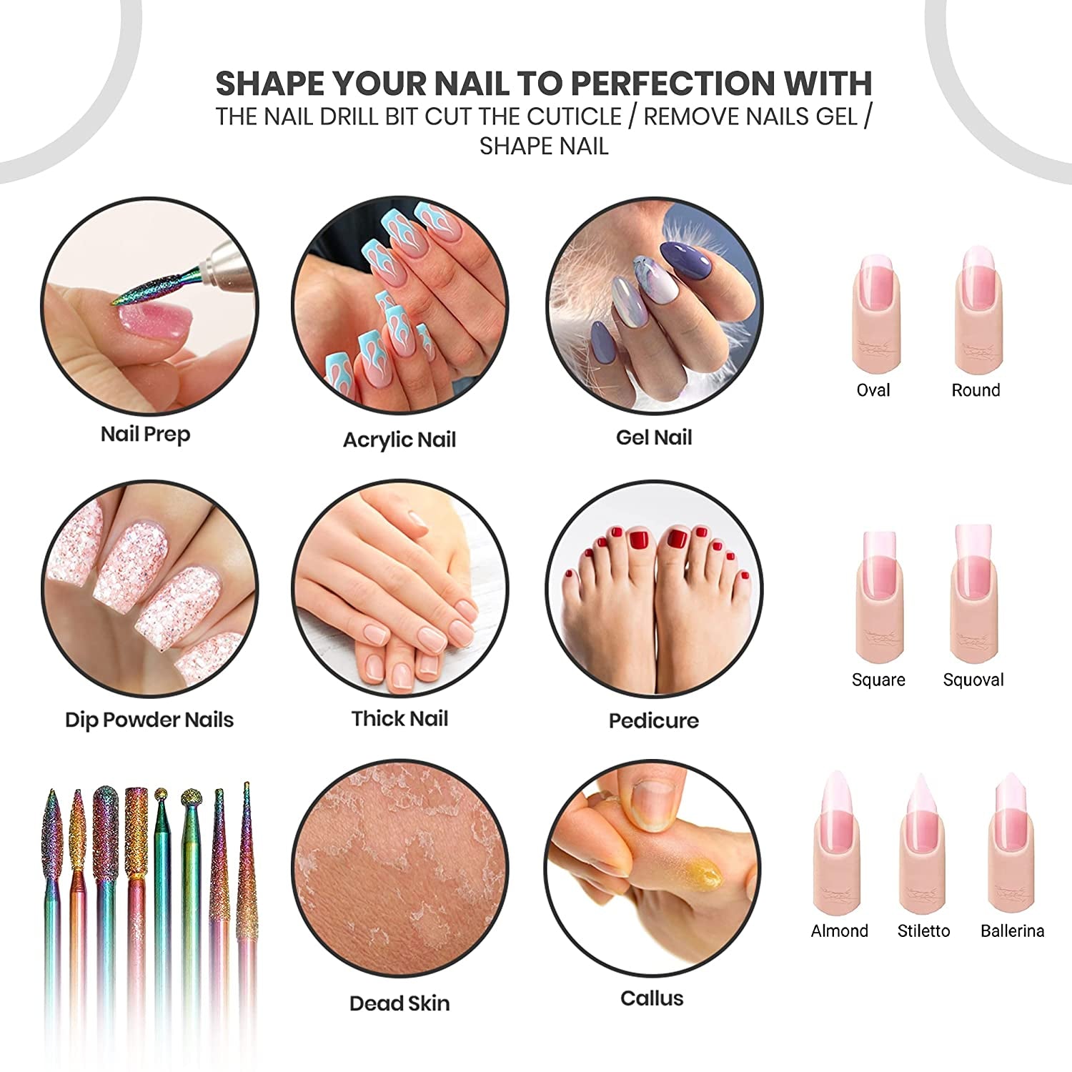 Boxgrove Nail Drill Bits Set of 8Pcs Multicolor Professional Tools for Manicure and Pedicure - 3/32 Inch Diamond Acrylic Efile for Home Spa and Beauty Salon Health & Beauty > Personal Care > Cosmetics > Cosmetic Tools > Nail Tools BOXGROVE BEAUTY   