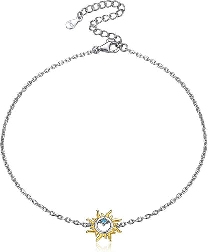 Chicsilver Personalized 925 Sterling Silver Tiny Heart/Moon/Star/Sun/Dot/Triangle Anklets Simple Dainty Foot Jewelry for Women, Silver/Gold/Rose Gold(With Gift Box) Apparel & Accessories > Jewelry > Anklets ChicSilver Jewelry 11. Sun Silver 