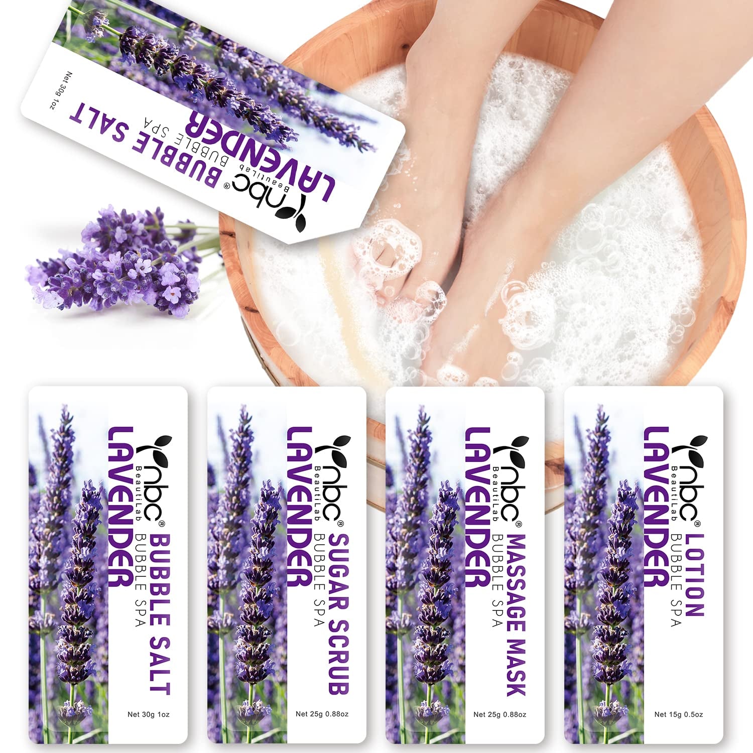 Foot Spa Pedicure Set, Home Foot Soak with Bath Salt, Foot Cream, Foot Scrubs, 4 in 1 Exfoliating Foot Care for Dry Cracked Feet, Make Baby Soft Feet Health & Beauty > Personal Care > Foot Care nbc BeautiLab 1 set Lavender  