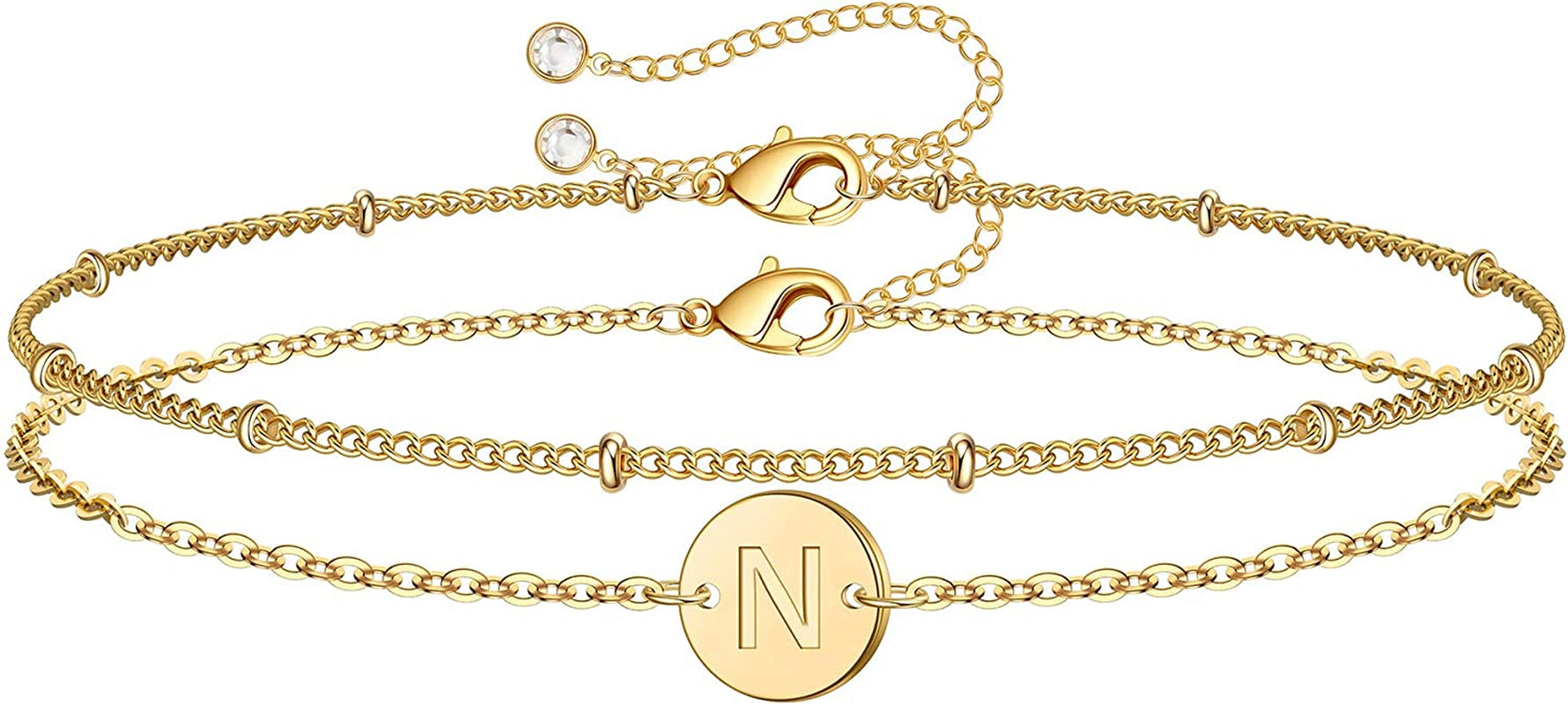 MONOZO Gold Initial Bracelets for Women, Dainty 14K Gold Filled Layered Beaded Letter Initial Bracelet Personalized 26 Alphabet Disc Monogram Charm Bracelet Jewelry Gifts for Girls Apparel & Accessories > Jewelry > Bracelets MONOZO N  