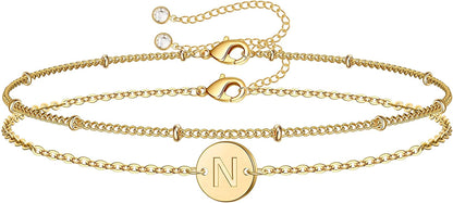 MONOZO Gold Initial Bracelets for Women, Dainty 14K Gold Filled Layered Beaded Letter Initial Bracelet Personalized 26 Alphabet Disc Monogram Charm Bracelet Jewelry Gifts for Girls Apparel & Accessories > Jewelry > Bracelets MONOZO N  