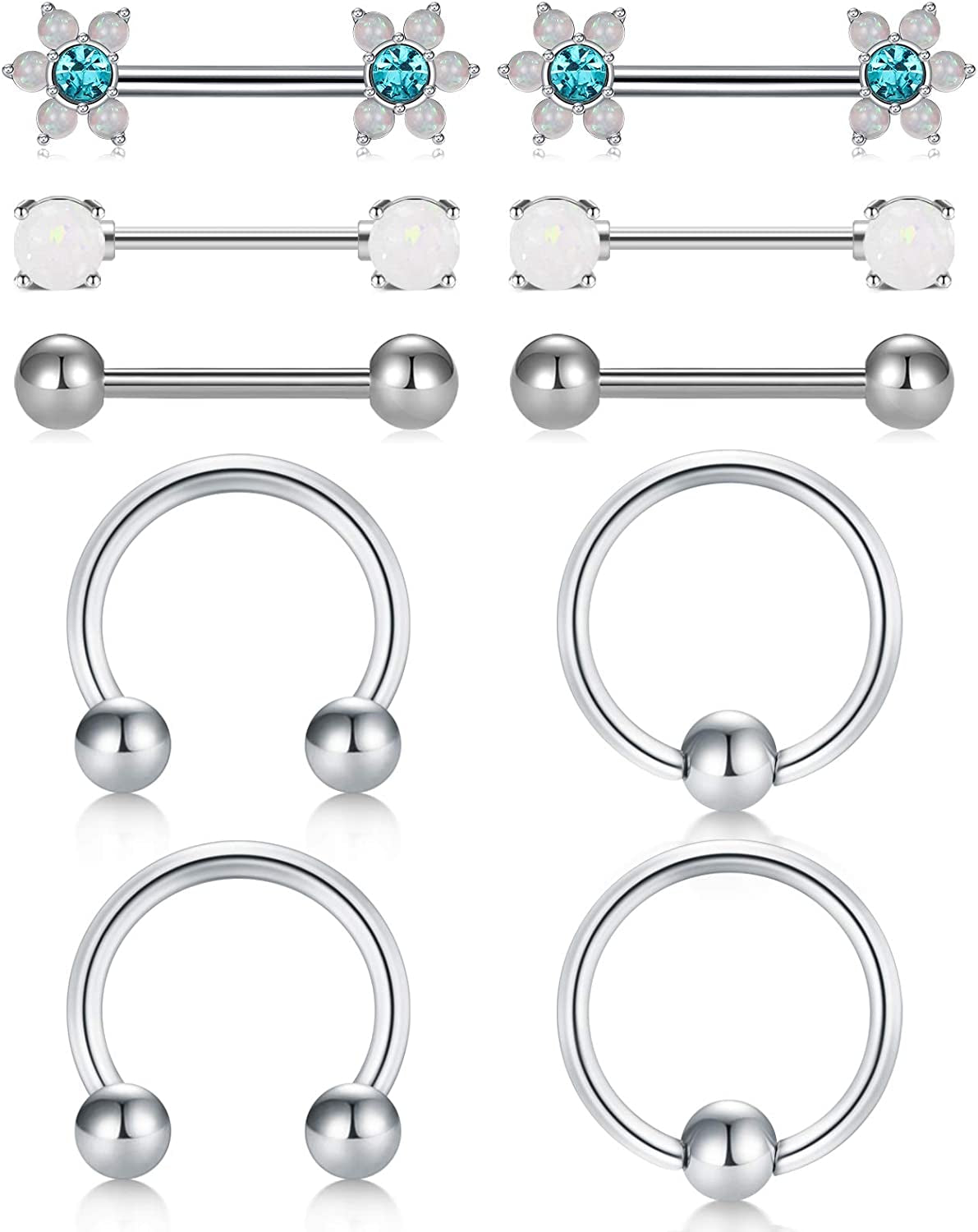 LAURITAMI Nipple Rings for Women Nipple Piercing Jewelry 14G Nipple Rings Surgical Steel Nipple Jewelry Straight Barbell Tongue Rings for Women CZ Nipplering Piercing Jewelry Set Apparel & Accessories > Jewelry > Body Jewelry LAURITAMI E3 -silver  