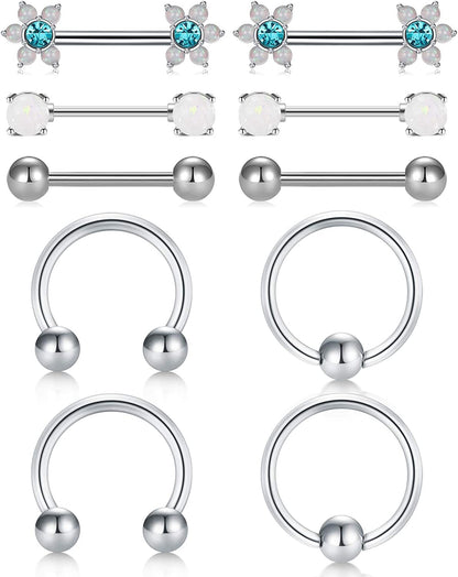 LAURITAMI Nipple Rings for Women Nipple Piercing Jewelry 14G Nipple Rings Surgical Steel Nipple Jewelry Straight Barbell Tongue Rings for Women CZ Nipplering Piercing Jewelry Set Apparel & Accessories > Jewelry > Body Jewelry LAURITAMI E3 -silver  