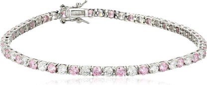 Collection .925 Sterling Silver Alternating AAA Cubic Zirconia Tennis Bracelet, 7.5" Apparel & Accessories > Jewelry > Bracelets Amazon Collection Pink  