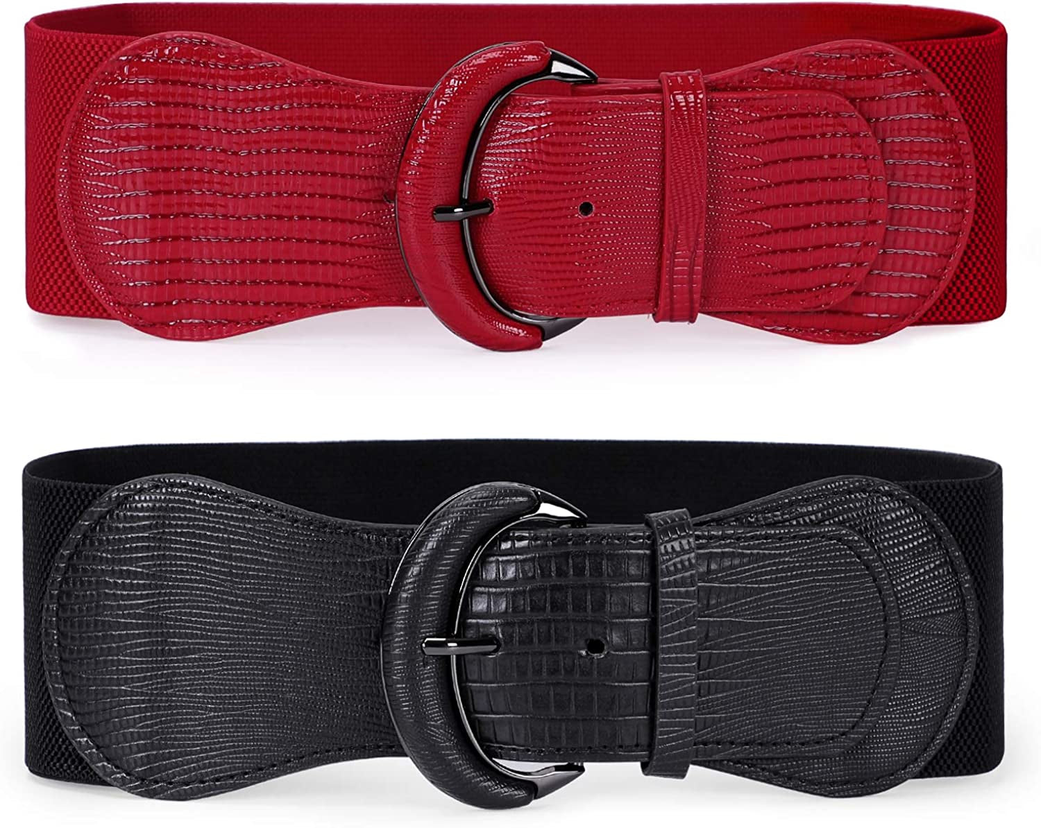 JASGOOD Women Stretchy Wide Waist Belt for Dress Ladies Elastic Belt Hook Buckle Apparel & Accessories > Clothing Accessories > Belts KYLIE MAX G-black+red Suit for size 31"-36" 