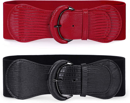 JASGOOD Women Stretchy Wide Waist Belt for Dress Ladies Elastic Belt Hook Buckle Apparel & Accessories > Clothing Accessories > Belts KYLIE MAX G-black+red Suit for size 31"-36" 