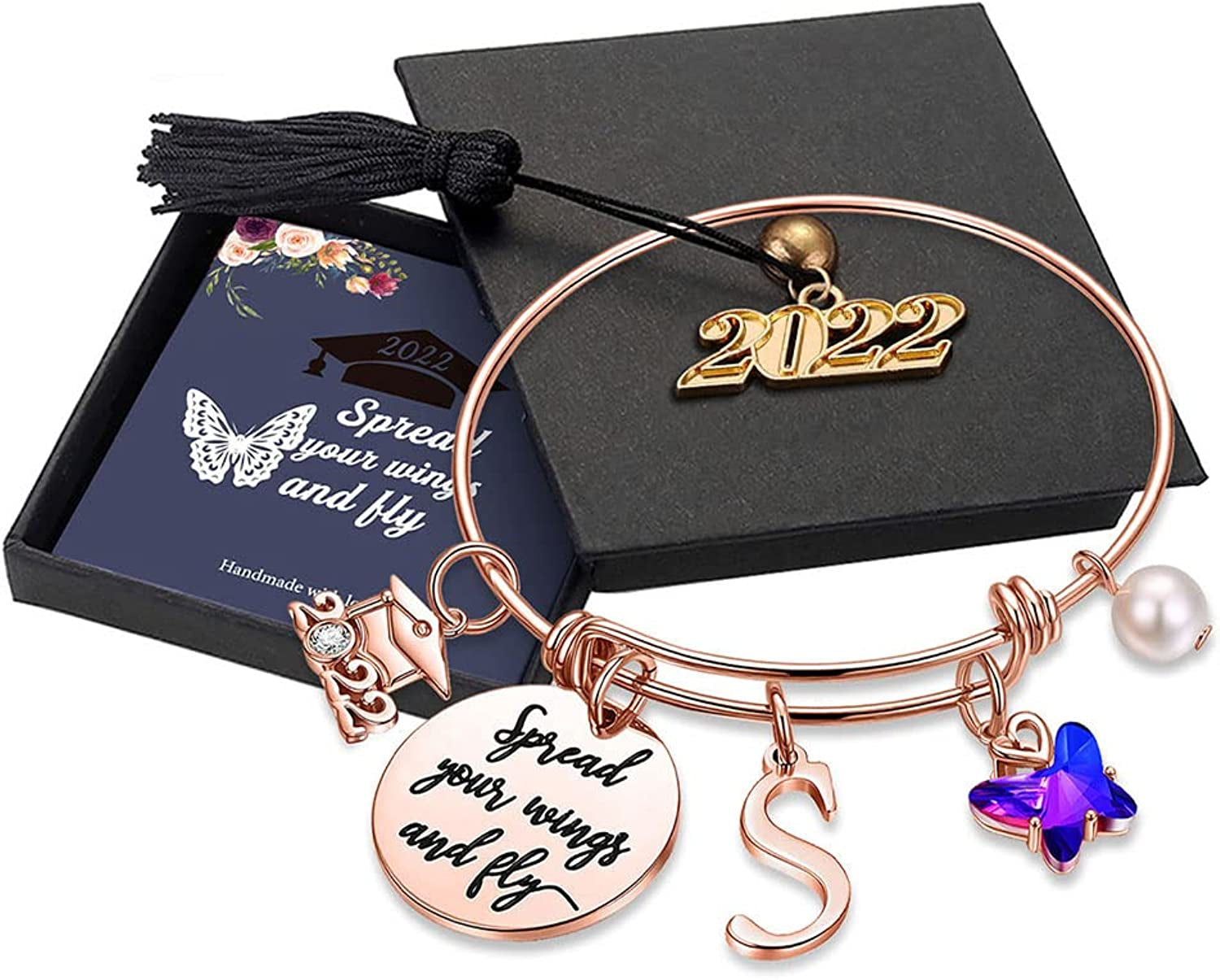 Graduation Gifts for Her 2022 Butterfly Bracelet,Inspirational Bangle with 2022 Graduation Grad Cap Mantra Quote Spread Your Wings and Fly Graduation Bracelet College Graduation Gifts for Her 2022 Apparel & Accessories > Jewelry > Bracelets Turandoss S - Rose Gold  