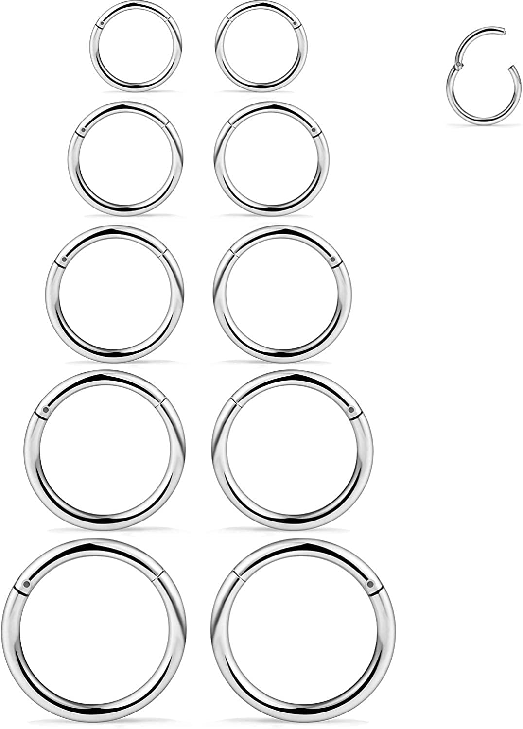 SCERRING 3-10PCS 16G Stainless Steel Hinged Clicker Segment Septum Nose Lip Ring Hoop Cartilage Tragus Sleeper Earrings Body Piercing Jewelry 8Mm 10Mm 12Mm 14Mm 16Mm Apparel & Accessories > Jewelry > Rings SCERRING 10PCS - 16G Silver  