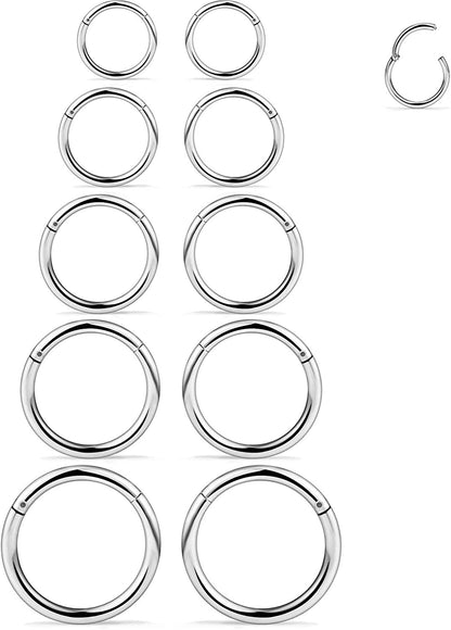 SCERRING 3-10PCS 16G Stainless Steel Hinged Clicker Segment Septum Nose Lip Ring Hoop Cartilage Tragus Sleeper Earrings Body Piercing Jewelry 8Mm 10Mm 12Mm 14Mm 16Mm Apparel & Accessories > Jewelry > Rings SCERRING 10PCS - 16G Silver  