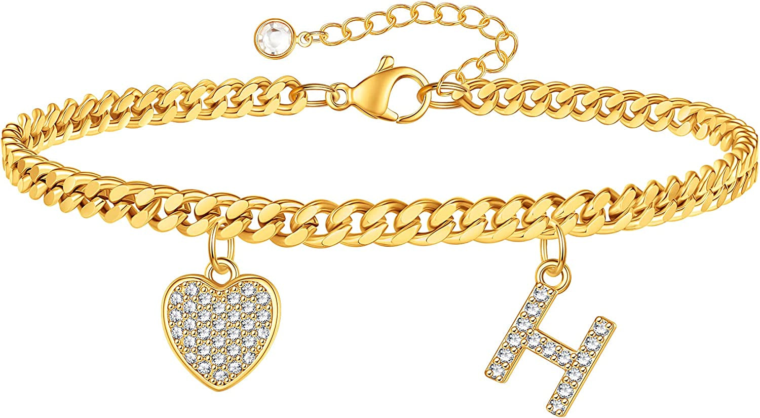 Gold Heart Ankle Bracelets for Women 14K Gold Plated Initial Charm Gold Anklets for Women Cuban Link Chain Heart Anklet Bracelets for Women Apparel & Accessories > Jewelry > Anklets BRIJEWLIC H  