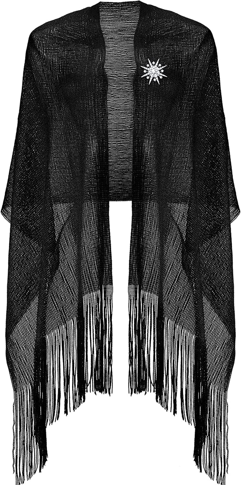 Metallic Shimmering Shawls and Wraps with Snowflake Scarf Clip for Evening Dress Apparel & Accessories > Clothing Accessories > Scarves & Shawls SATINIOR Black  
