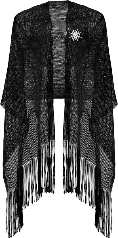 Metallic Shimmering Shawls and Wraps with Snowflake Scarf Clip for Evening Dress Apparel & Accessories > Clothing Accessories > Scarves & Shawls SATINIOR Black  