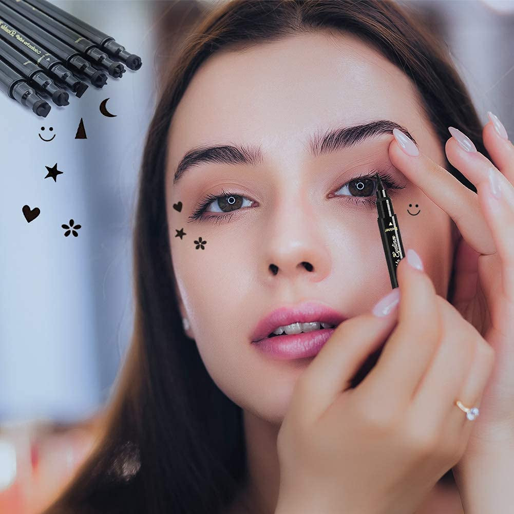 Eyeliner Stamps,7 Pcs Eyebrow Pencil Liquid Eyeliner Set,Waterproof Face Stamps with Heart/Flower/Moon/Star/Smiley Face/Triangle Seal Stamp,Long Lasting Seal Eyeliner Pen ,Eye Decoration Eye Liner Makeup Tool Black No Smudge (7PCS) Health & Beauty > Personal Care > Cosmetics > Cosmetic Tools > Makeup Tools POPMISOLER   