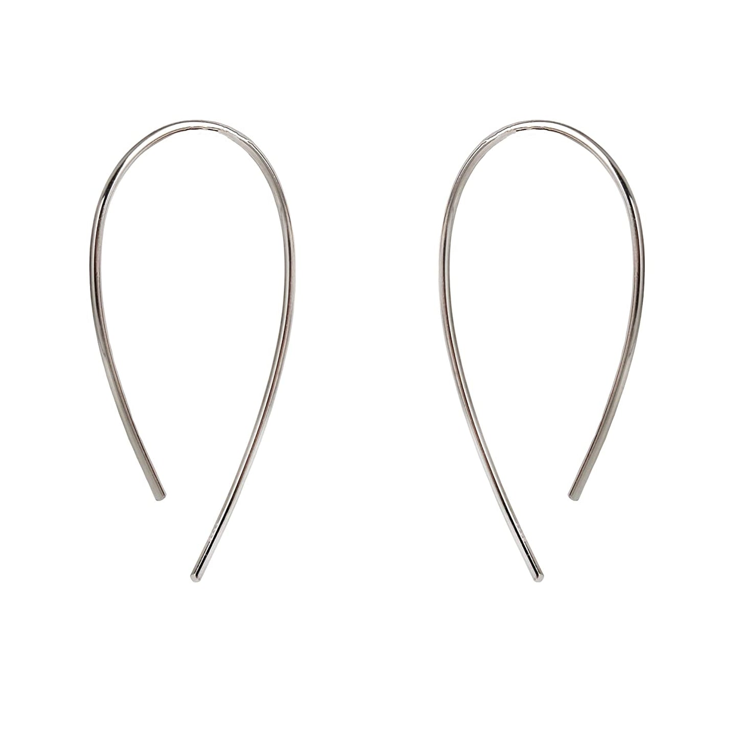 Pull through Earrings Sterling Silver Wire Open Hoops Threader Earrings Apparel & Accessories > Jewelry > Earrings Kakikaki White Gold Colored-Elliptical 1.6 Inch  