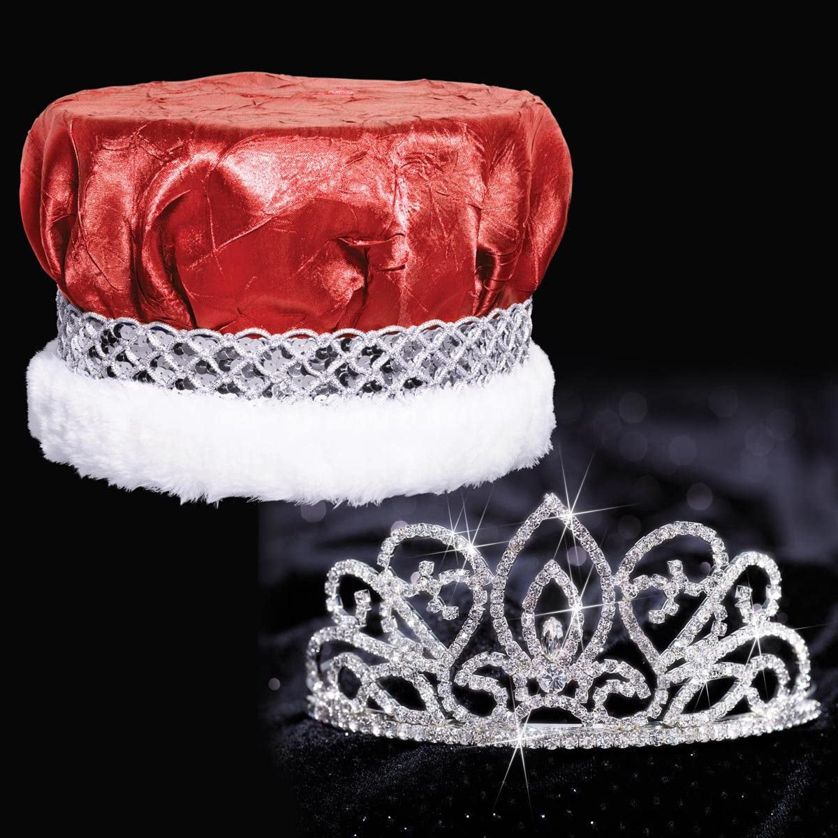 Crushed Satin King Crown and Adela Queen Tiara Royalty Set Apparel & Accessories > Clothing Accessories > Sashes Anderson's Red Crown  