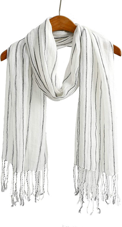 Jeelow Lightweight Summer Scarf Light Shawl Wrap Linen Feel Scarves for Men and Women Apparel & Accessories > Clothing Accessories > Scarves & Shawls Jeelow White Linen Black Stripes  