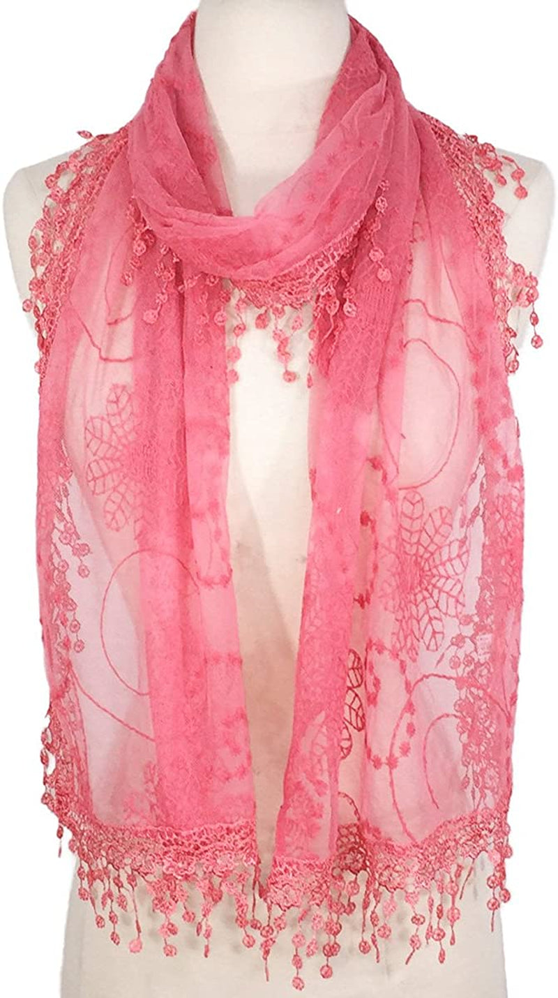 Women'S Lightweight Feminine Lace Teardrop Fringe Lace Scarf Vintage Scarf Mesh Crochet Tassel Cotton Scarf for Women Apparel & Accessories > Clothing Accessories > Scarves & Shawls Tan's Coral Color  