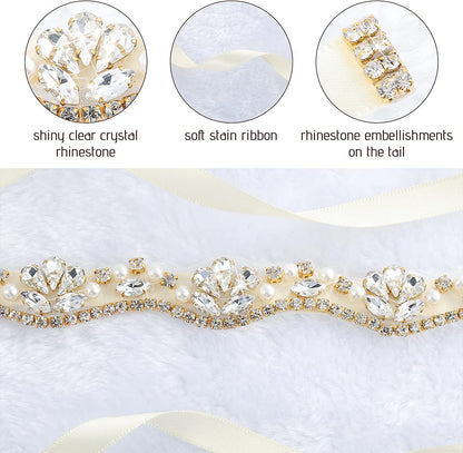 Bling Handmade Rhinestone Bridal Belt Crystal Diamond Wedding Belt Ribbon Sash Apparel & Accessories > Clothing Accessories > Belts Geyoga   