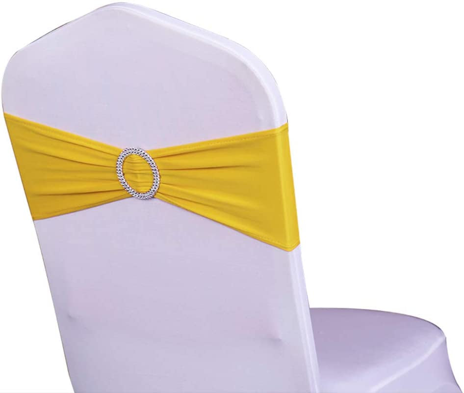 WENSINL Pack of 50 Stretch Chair Sashes for Wedding, Elastic Lycra Chair Bands with Buckle Slider, Chair Bows for Party, without White Chair Covers (Sky Blue) Apparel & Accessories > Clothing Accessories > Sashes HAOYU Yellow 50 
