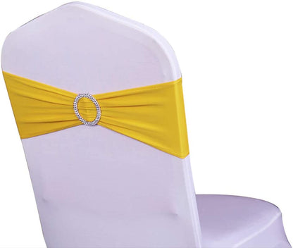 WENSINL Pack of 50 Stretch Chair Sashes for Wedding, Elastic Lycra Chair Bands with Buckle Slider, Chair Bows for Party, without White Chair Covers (Sky Blue) Apparel & Accessories > Clothing Accessories > Sashes HAOYU Yellow 50 