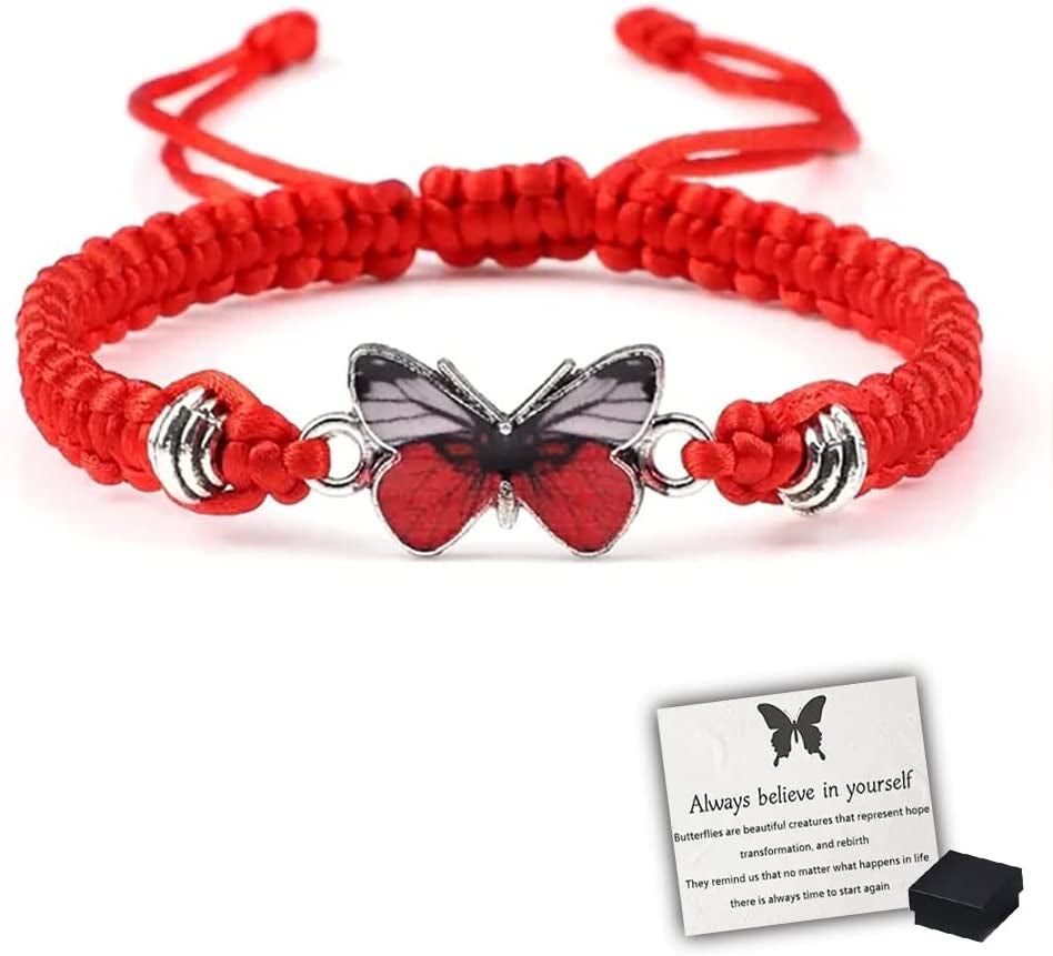 Butterfly Charm Bracelet, Adjustable Hand Woven Bracelets, Cute Butterfly Charm Bracelets, Bracelet Suitable for Family Butterfly Jewelry (Silver) Apparel & Accessories > Jewelry > Bracelets KKLM Red  