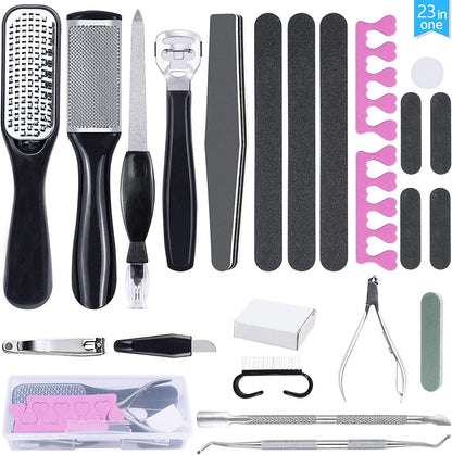 Electric Foot File Callus Remover for Feet, Rechargeable Pedicure Kit Foot Care with 3 Speed, Callus Remover Kit with 3 Roller Heads, Battery LCD Display for Remove Cracked Heels Calluses&Hard Skin Health & Beauty > Personal Care > Foot Care AdamPark 23 IN 1 Pedicure Kit  