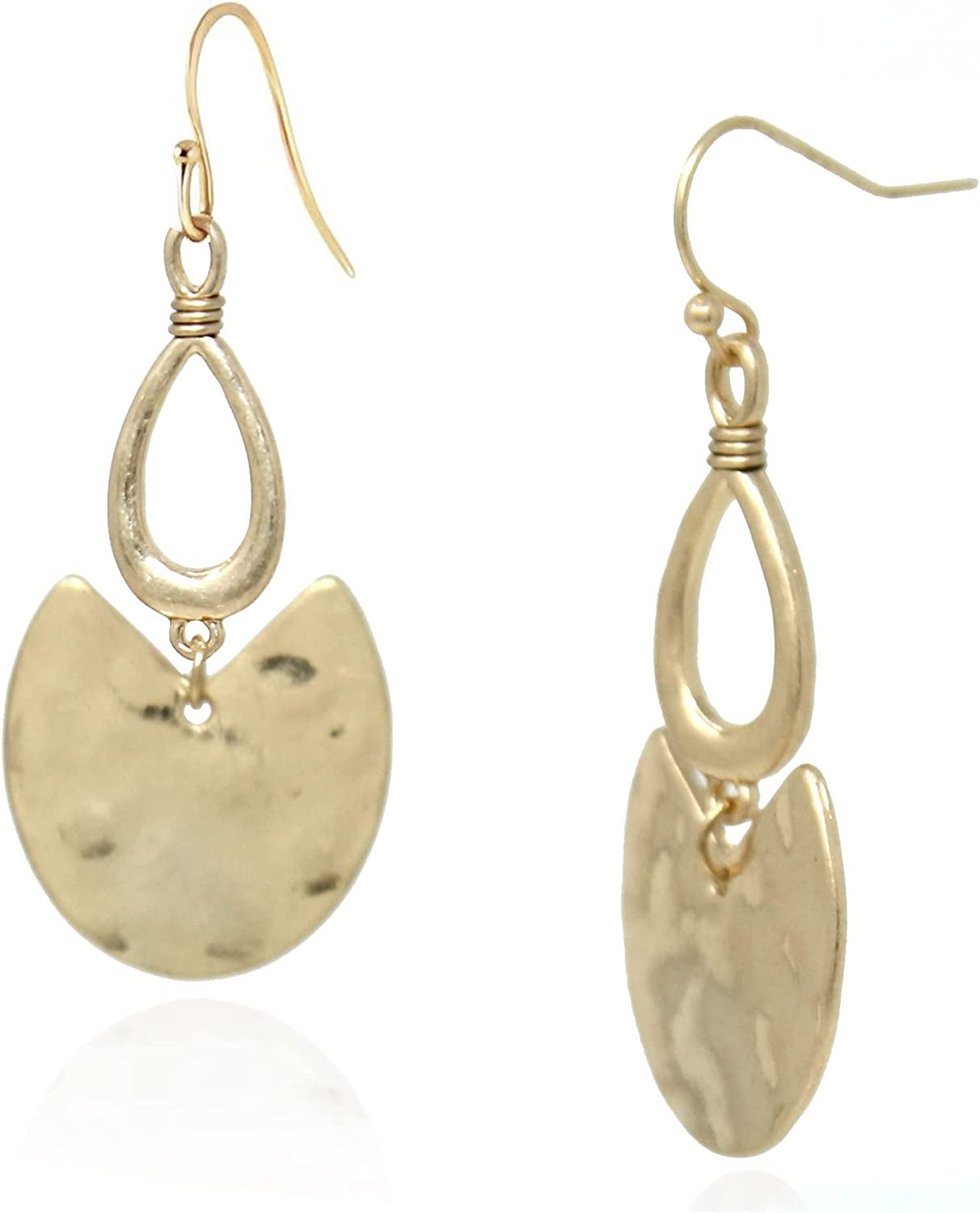POMINA Lightweight Geometric Gold Silver Two Tone Hammered Dangle Drop Earrings Linked Circle Rectangle Oval Trendy Fashion Dangling Earrings for Women Apparel & Accessories > Jewelry > Earrings POMINA Arrowhead_Worn Gold  