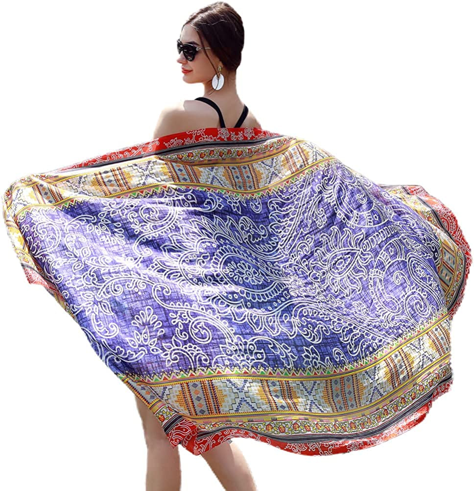 DANA XU Women'S Mulberry Satin Silk Fashion Summer Shawls Large Size Floral Scarf Oversize Soft Wraps for Evening Dresses Apparel & Accessories > Clothing Accessories > Scarves & Shawls DANA XU 32 Red&blue  