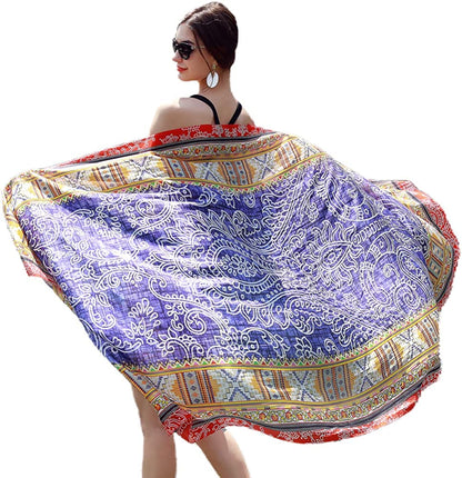 DANA XU Women'S Mulberry Satin Silk Fashion Summer Shawls Large Size Floral Scarf Oversize Soft Wraps for Evening Dresses Apparel & Accessories > Clothing Accessories > Scarves & Shawls DANA XU 32 Red&blue  