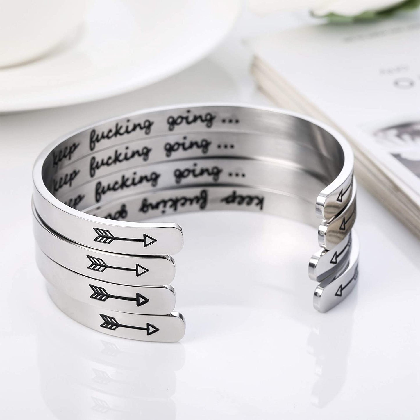 Sllaiss 4 Pcs Inspirational Bracelets Stainless Steel Cuff Bangle Bracelet for Women Men Engraved Motivational Friendship Encouragement Bracelet Graduation Gifts Apparel & Accessories > Jewelry > Bracelets Sllaiss   