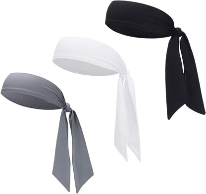 Sports Headband - Head Tie Tennis Tie Hairband - Sweatbands Headbands Wristbands Head Wrap - Ideal for Working Out,Tennis Apparel & Accessories > Clothing Accessories > Bandanas & Headties DEMIL 3pcs-black+white+grey  