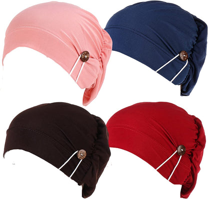 Qianmome 2-4 Pack Beanie with Button for Women Men Nurse,Working Hat,Chemo Caps for Cancer Patients Apparel & Accessories > Clothing Accessories > Headwear Qianmome 1b04-pink&navy&coffee&red  