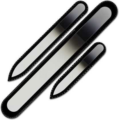 Mont Bleu Gift Set for Men of 3 Glass Nail Files in Pouch - Genuine Czech Tempered Glass - Handmade Gifts for Men - Premium Glass Nail File Manicure & Pedicure Tools Health & Beauty > Personal Care > Cosmetics > Cosmetic Tools > Nail Tools Mont Bleu White Black  