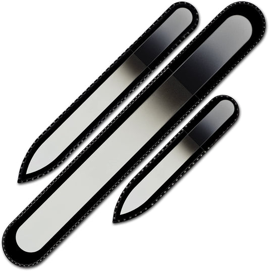 Mont Bleu Gift Set for Men of 3 Glass Nail Files in Pouch - Genuine Czech Tempered Glass - Handmade Gifts for Men - Premium Glass Nail File Manicure & Pedicure Tools Health & Beauty > Personal Care > Cosmetics > Cosmetic Tools > Nail Tools Mont Bleu White Black  