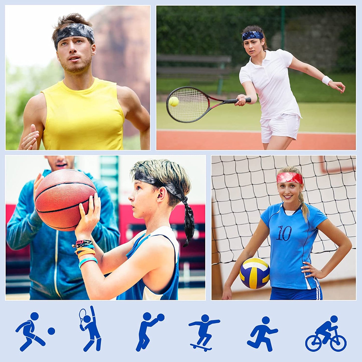 Tarpop 6 Pieces Head Tie Sports Headband Tennis Athletic Bandana Sweat Wicking Hair Band Tie-Dye Elastic Headband Unisex for Men Women Jogging Running Tennis Football Volleyball Rowing Apparel & Accessories > Clothing Accessories > Bandanas & Headties Tarpop   