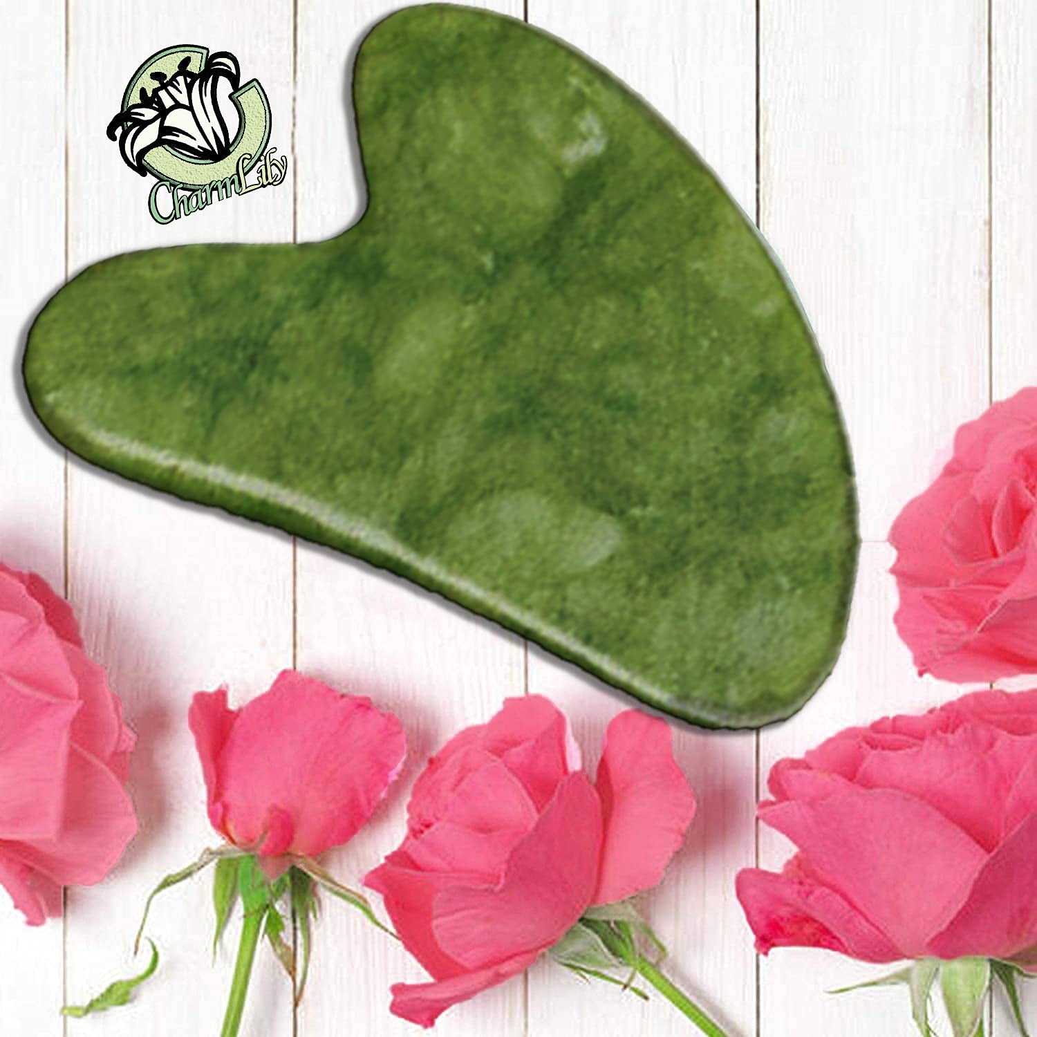 Jade Gua Sha Massage Tool by Charmlily - for Face, Neck & Body - Reduce Wrinkles, Puffy Eyes - 100% Real Natural Facial Scrapper Jade Stone Board Health & Beauty > Personal Care > Cosmetics > Cosmetic Tools > Skin Care Tools CHARMLILY   