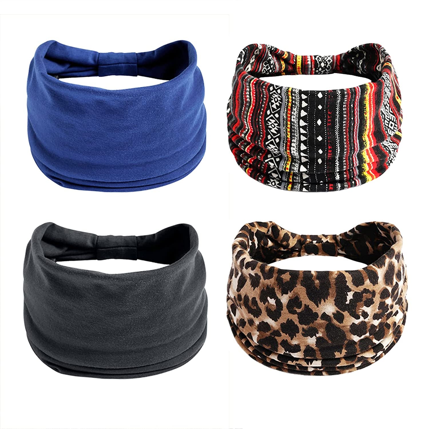 Wide Headbands for Women Black Stylish Head Wraps Boho Thick Hairbands Large African Sport Yoga Turban Headband Hair Accessories (Pack of 4) Apparel & Accessories > Clothing Accessories > Bandanas & Headties Huachi Headbands 3  
