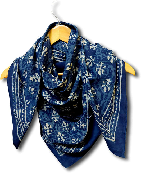 HOMESTEAD Scarf for Women Lightweight Dabu Floral Spring Summer Shawl Wrap Apparel & Accessories > Clothing Accessories > Scarves & Shawls Artist Unknown Blue 42 x 42 inches 