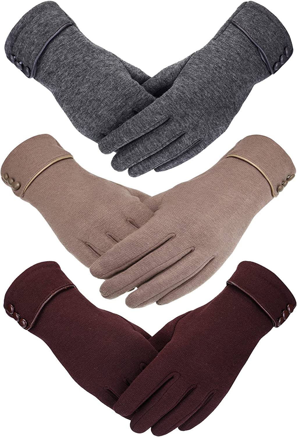 Patelai 3 Pairs Women Winter Gloves Warm Touchscreen Gloves Windproof Gloves for Women Girls Winter Using Apparel & Accessories > Clothing Accessories > Gloves & Mittens Patelai Brown, Gray, Khaki  