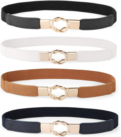 Women Skinny Belt for Dresses Retro Stretch Ladies Waist Belt plus Size Set of 4 Apparel & Accessories > Clothing Accessories > Belts WERFORU I-black+brown+white+blue Fits Waist 30"-42" 