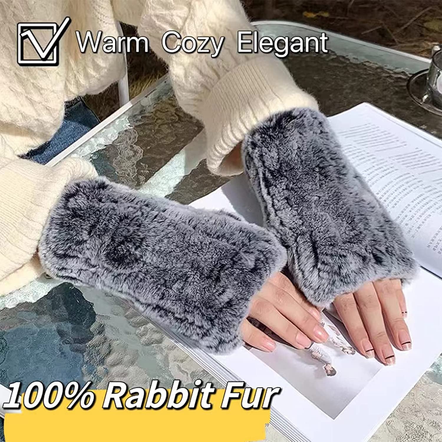 Forssils Real Rabbit Fur Gloves for Women Winter Furry Gloves Mittens Gloves Knitted Fingerless Gloves Apparel & Accessories > Clothing Accessories > Gloves & Mittens Forssils   