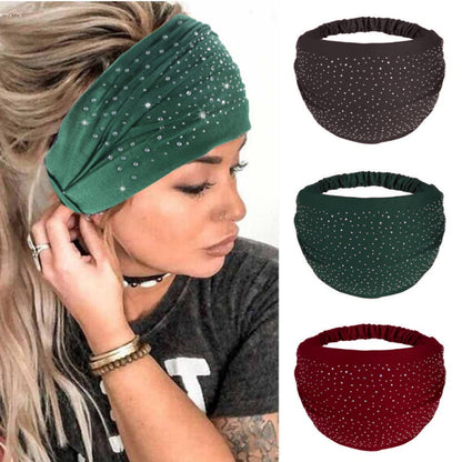 CAKURE Crystal Wide Headbands Rhinestone Bling Head Bands Sparkle Head Scarf Turban Headband Elastic African Head Wraps Sport Hair Bands for Women and Girls Pack of 3 (Set 2) Apparel & Accessories > Clothing Accessories > Bandanas & Headties CAKURE set 3  