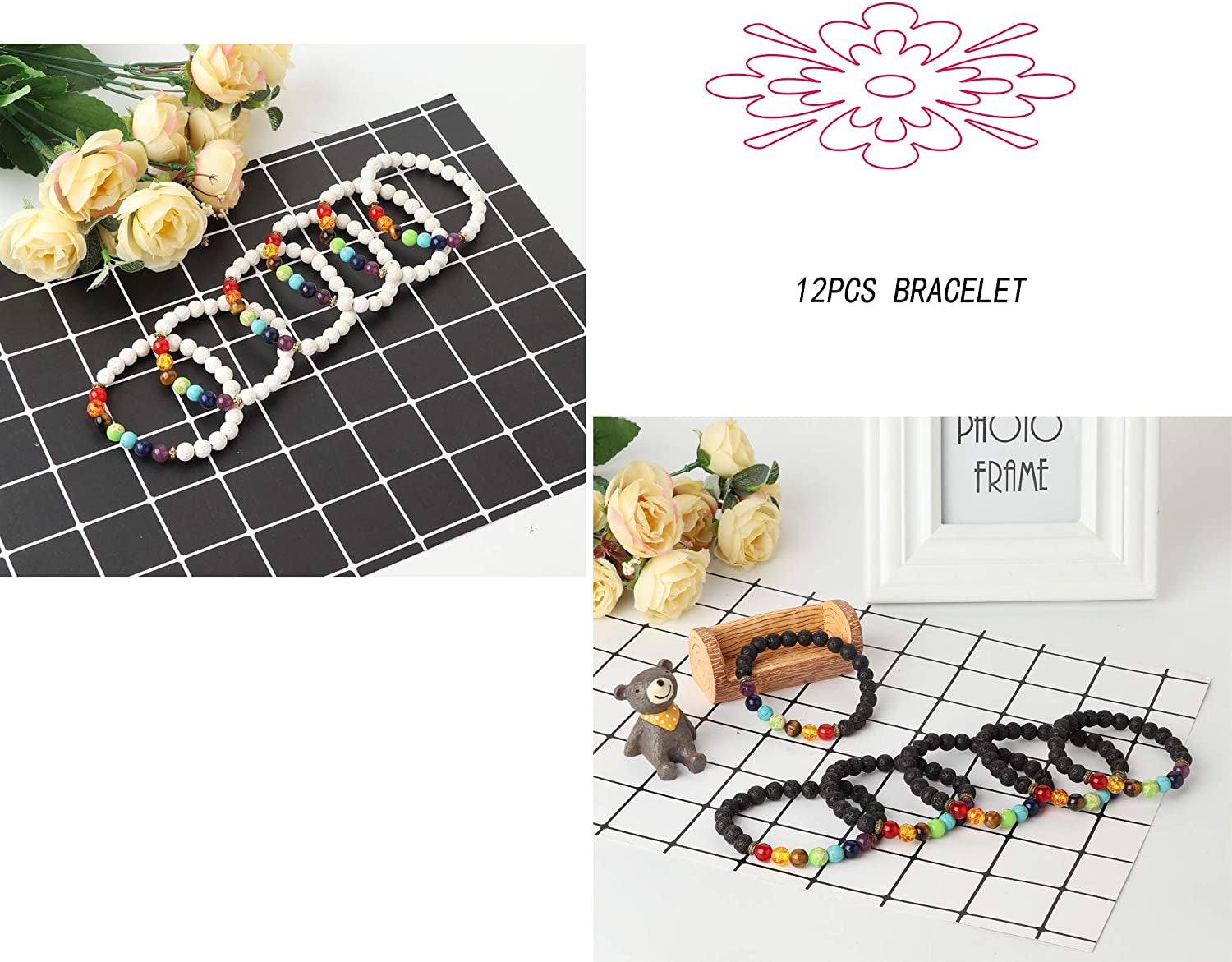 LOYALLOOK 6-12PCS Lava Stone Bracelet Chakras Bead Natural Stone Bracelet Oil Diffuser Bracelet Apparel & Accessories > Jewelry > Bracelets LOYALLOOK   