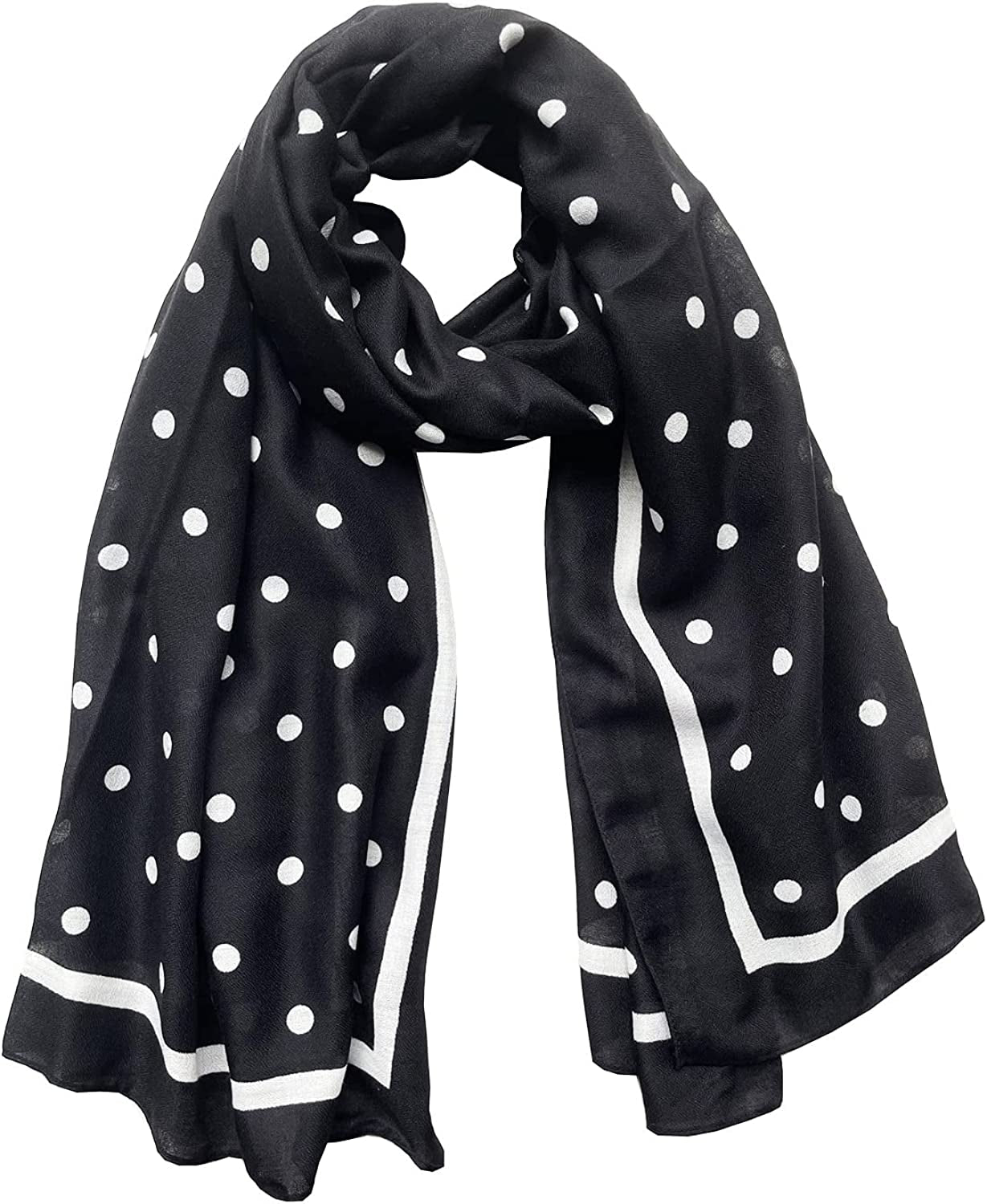 JERLA Women'S Scarves Lady Light Soft Fashion Solid Scarf Wrap Shawl Plaid Scarf Apparel & Accessories > Clothing Accessories > Scarves & Shawls JERLA Polka Dot Black  