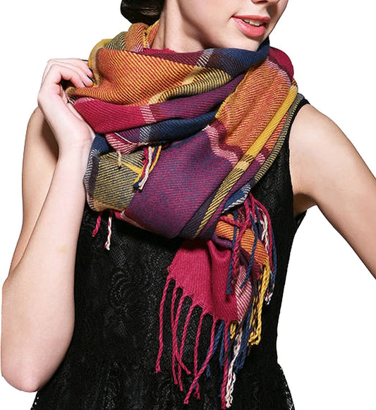 Loritta Womens Scarf Fashion Long Plaid Shawls Wraps Big Grid Winter Warm Lattice Large Scarves Gifts Apparel & Accessories > Clothing Accessories > Scarves & Shawls Loritta Color Lattice  