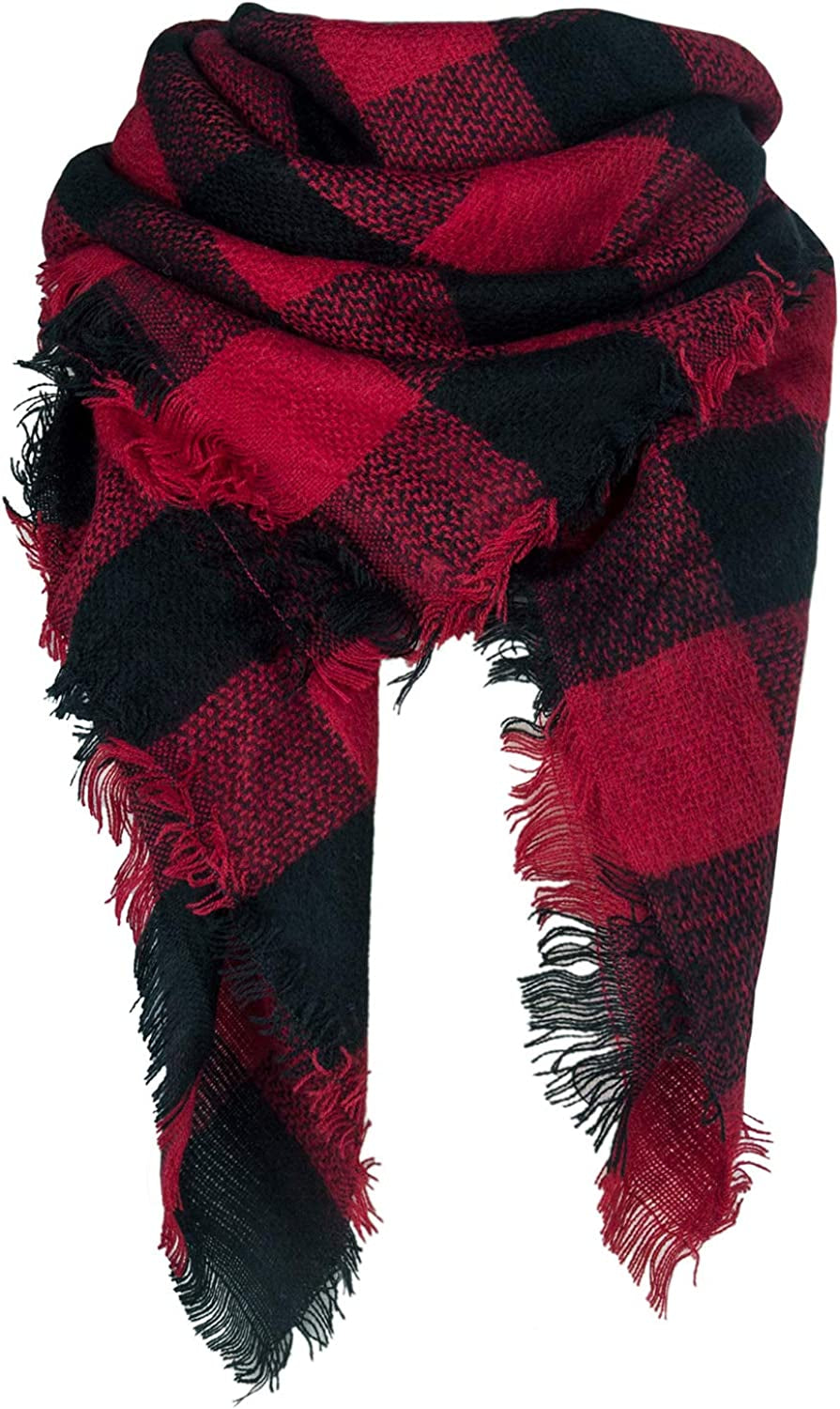 Plaid Blanket Scarf Winter Fall Scarfs for Women, Warm Soft Chunky Oversized Tartan Shawls Wraps Scarves Apparel & Accessories > Clothing Accessories > Scarves & Shawls Chalier E-black  